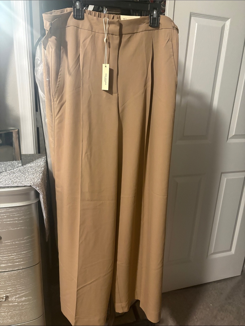 Max Studio Pleated Wide-Leg Trousers in Camel